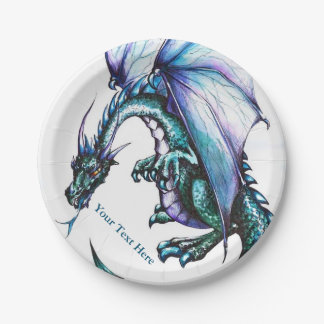 Turquoise blue Dragon Party Paper Products Plate