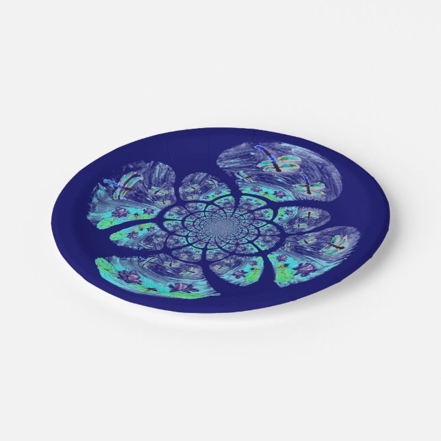 Turquoise Blue Dragonfly Patterned Paper Plate (Angled)