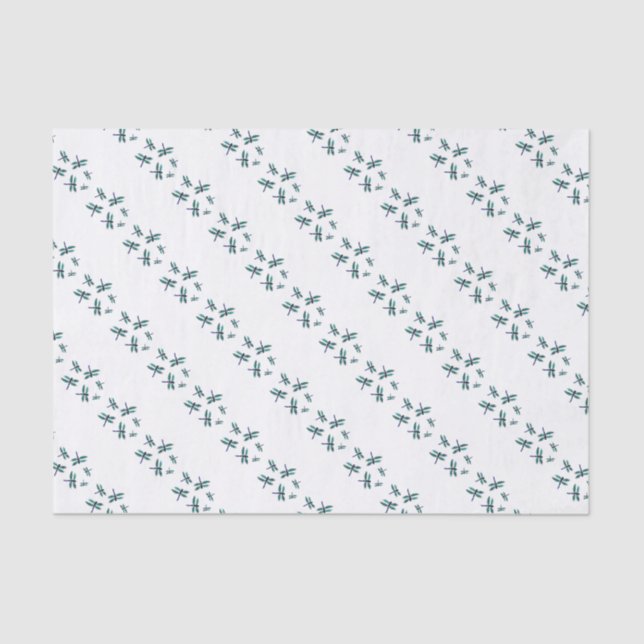 Turquoise Blue Dragonfly Patterned Tissue Paper (Front)