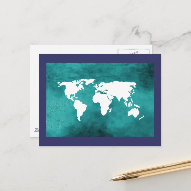 turquoise blue Earth map Postcard (Front/Back In Situ)