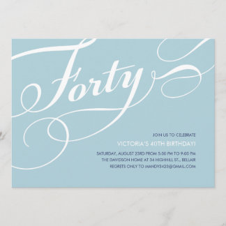 Turquoise Blue Elegant 40th Birthday Invitations