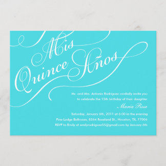 Turquoise Blue Elegant Quinceanera Invitations