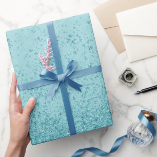 Turquoise Blue Faux Glitter Wrapping Paper