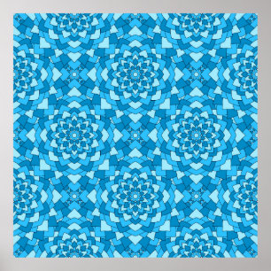 Turquoise blue floral geometric seamless pattern i poster