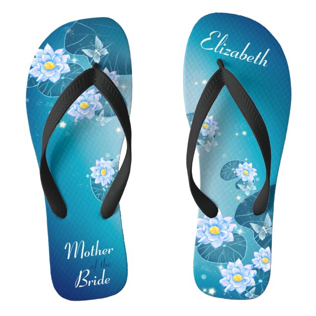 Turquoise Blue Floral Lotus Pattern Wedding Jandals (Footbed)