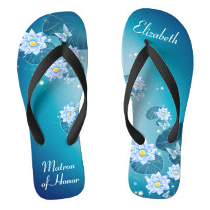 Turquoise Blue Floral Pattern Matron of Honour Jandals