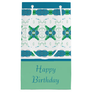 Turquoise Blue Floral Small Gift Bag