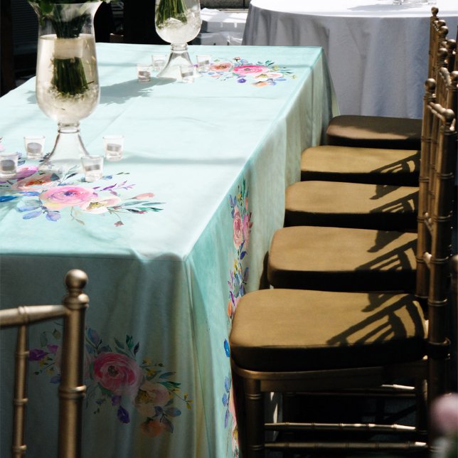 Turquoise Blue Floral Watercolor Tablecloth (Creator Uploaded)