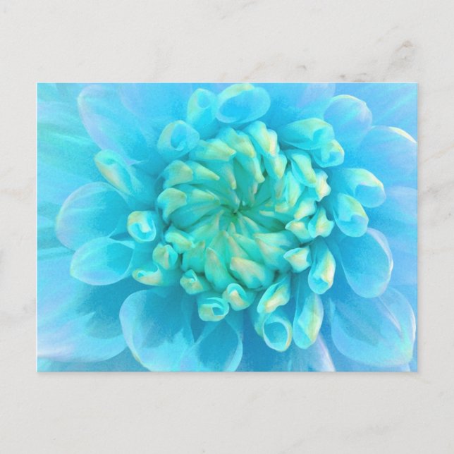 Turquoise Blue Flower in Watercolor Postcard (Front)