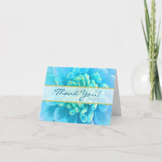 Turquoise Blue Flower Wedding Thank You (Front)
