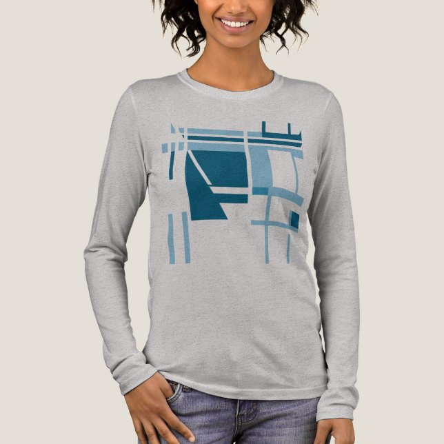 Turquoise Blue Geometric Abstract MCM-inspired Tri-Blend Shirt (Front)