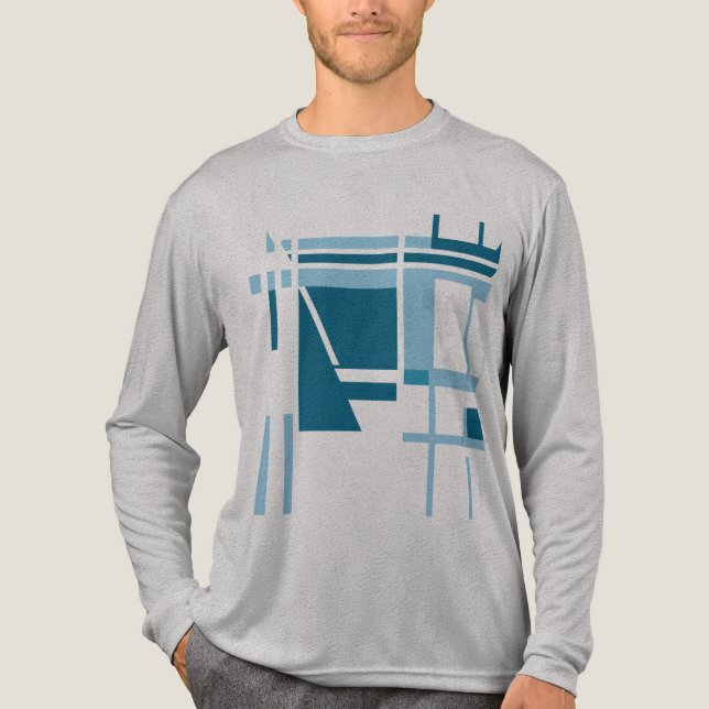 Turquoise Blue Geometric Abstract MCM-inspired Tri-Blend Shirt (Front)