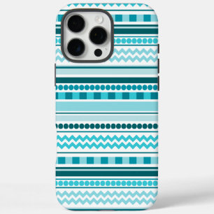 Turquoise Blue Geometric Stripe Pattern iPhone 16 Pro Max Case