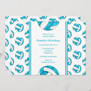 turquoise blue girls volleyball birthday party invitation