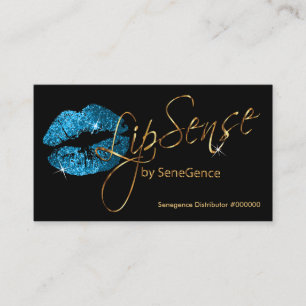 Turquoise Blue Glitter and Gold Lips Business Card