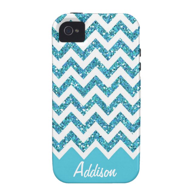 Turquoise Blue Glitter Chevron Name BLING Case (Back)