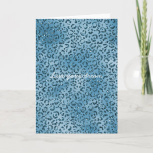 Turquoise Blue Glitter Leopard Print Card