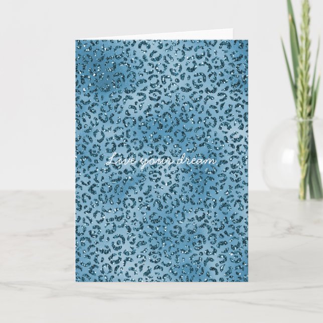 Turquoise Blue Glitter Leopard Print    Card (Front)