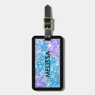 Turquoise-Blue Glitter Texture Print Luggage Tag
