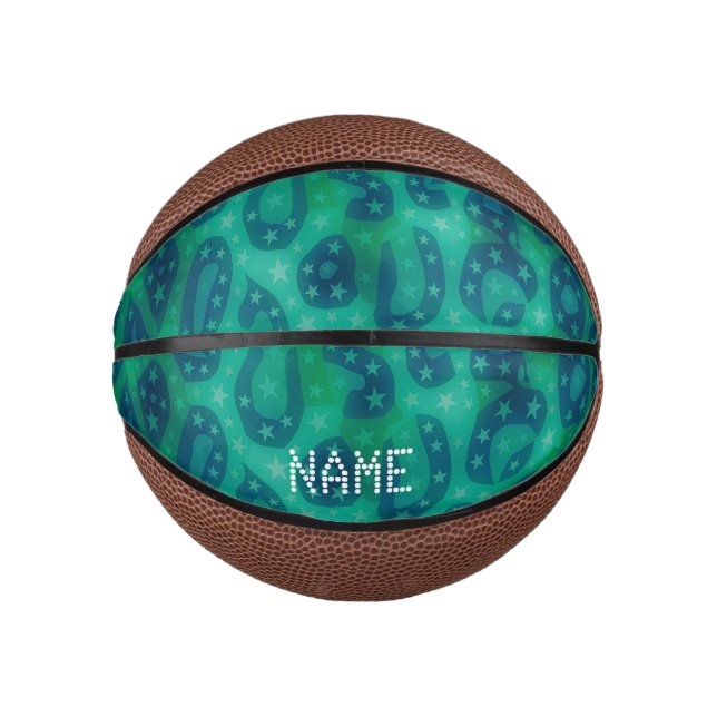 Turquoise Blue Glowing Cheetah Mini Basketball (Front)