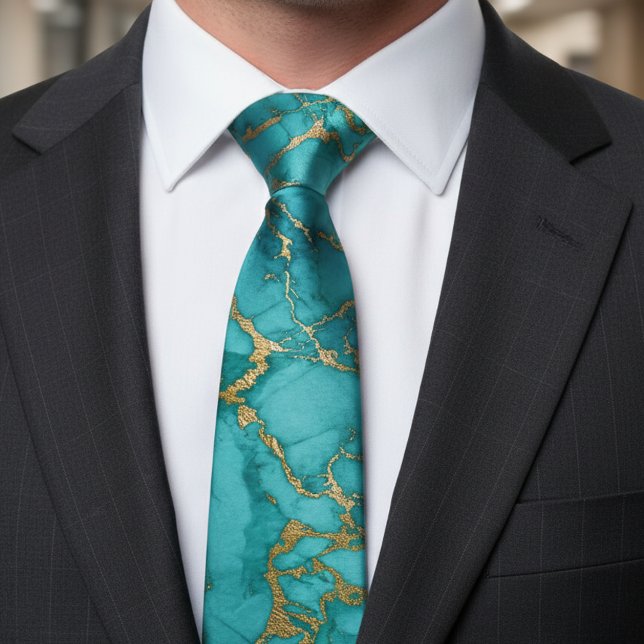 Turquoise blue Gold Foil Marble Stone Rock Tie (Creator Uploaded)