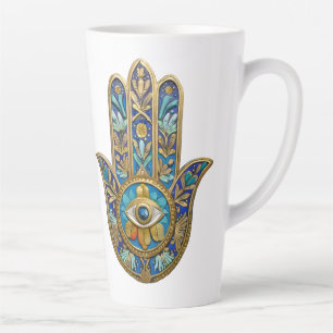 Turquoise Blue Gold Hamsa Sapphire Third Eye  Latte Mug