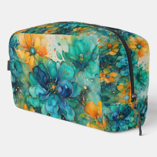 Turquoise Blue gold orange Floral *Personalise* Dopp Kit
