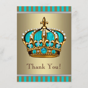 Turquoise Blue Gold Prince Baby Shower Thank You