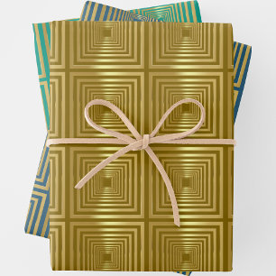 Turquoise blue gold Wrapping Paper Set