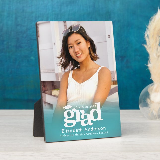 Turquoise Blue Graduation Photo Bold Typography Plaque (Creator Uploaded)