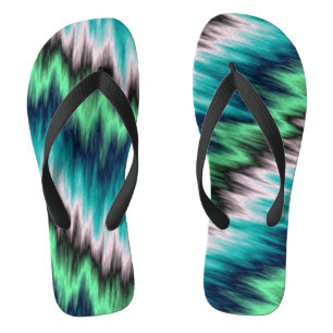 Turquoise blue green and black abstract jandals