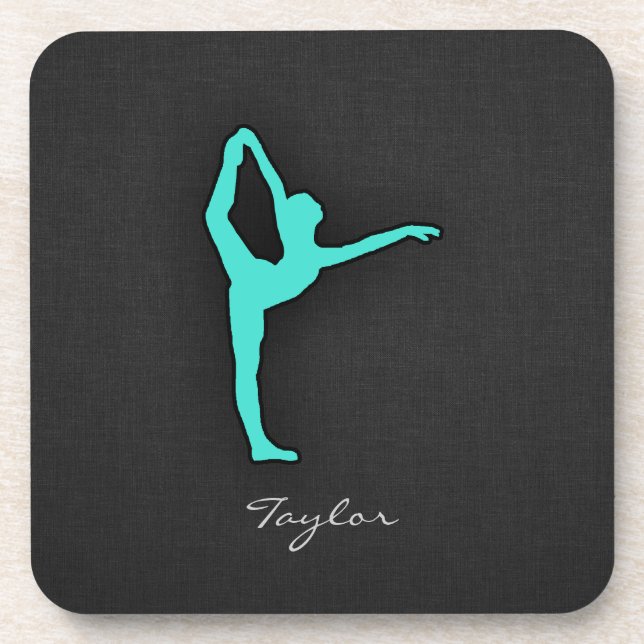 Turquoise; Blue Green Ballet Dancer Coaster (Front)