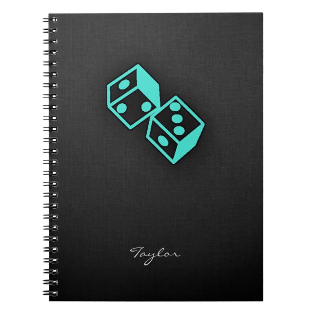 Turquoise, Blue-Green Casino Dice Notebook (Front)