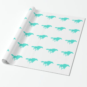 Turquoise; Blue Green Horse Racing Wrapping Paper