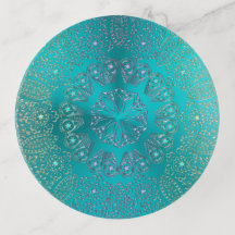 Turquoise Blue Green Mandala Trinket Tray