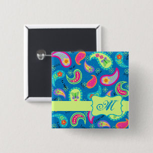 Turquoise Blue Green Modern Paisley Pattern 15 Cm Square Badge