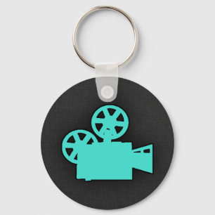 Turquoise; Blue Green Movie Camera Key Ring