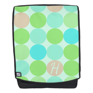 Turquoise Blue Green & Orange Circles Monogram Backpack