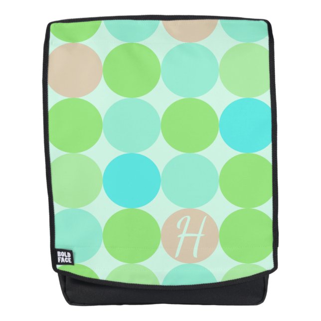 Turquoise Blue Green & Orange Circles Monogram Backpack (Front)