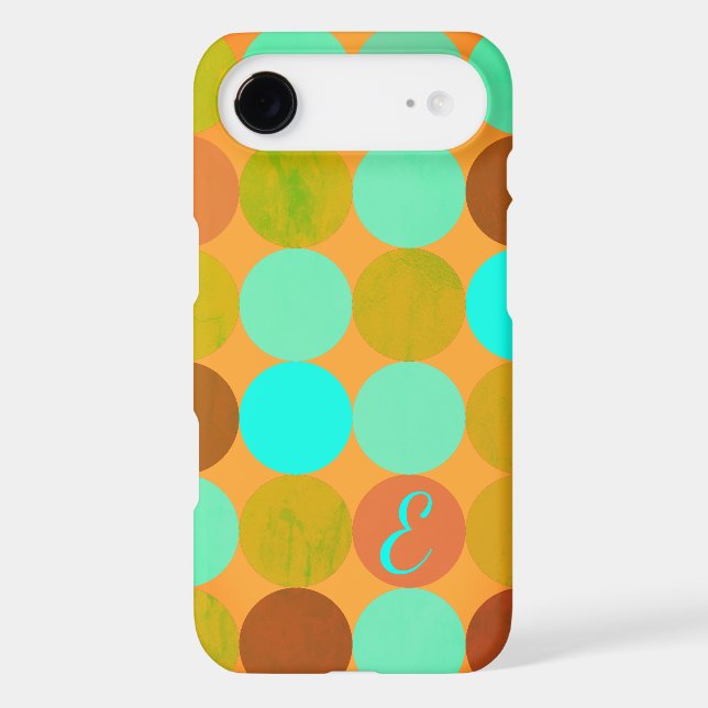 Turquoise Blue Green & Orange Circles Monogram Case-Mate iPhone Case (Back)