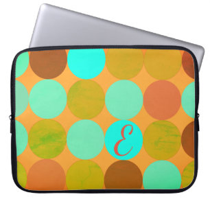 Turquoise Blue Green & Orange Circles Monogram Laptop Sleeve