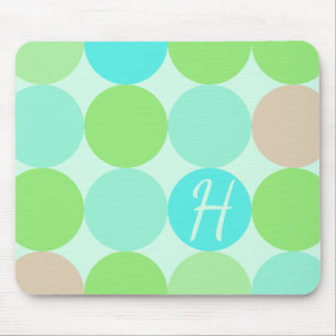 Turquoise Blue Green & Orange Circles Monogram Mouse Pad