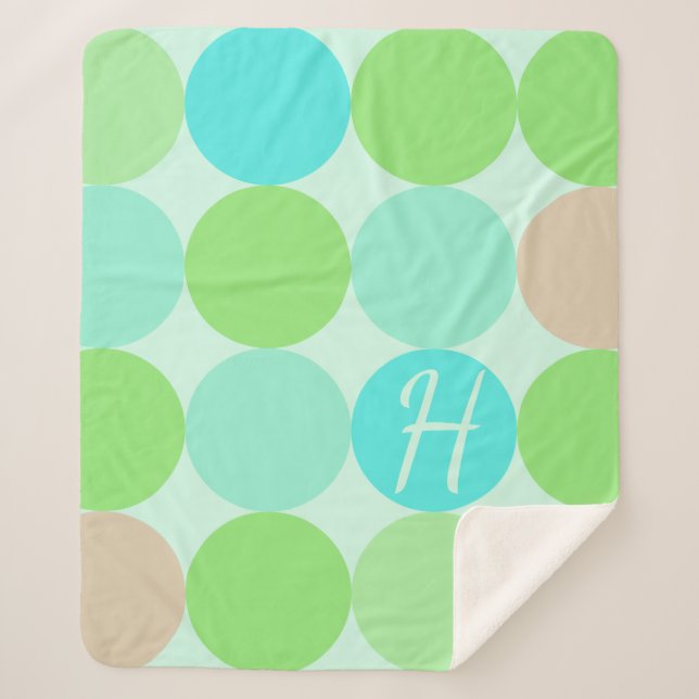 Turquoise Blue Green & Orange Circles Monogram Sherpa Blanket (Front)