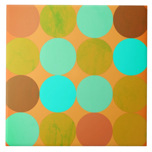 Turquoise Blue Green & Orange Circles Tile (Front)