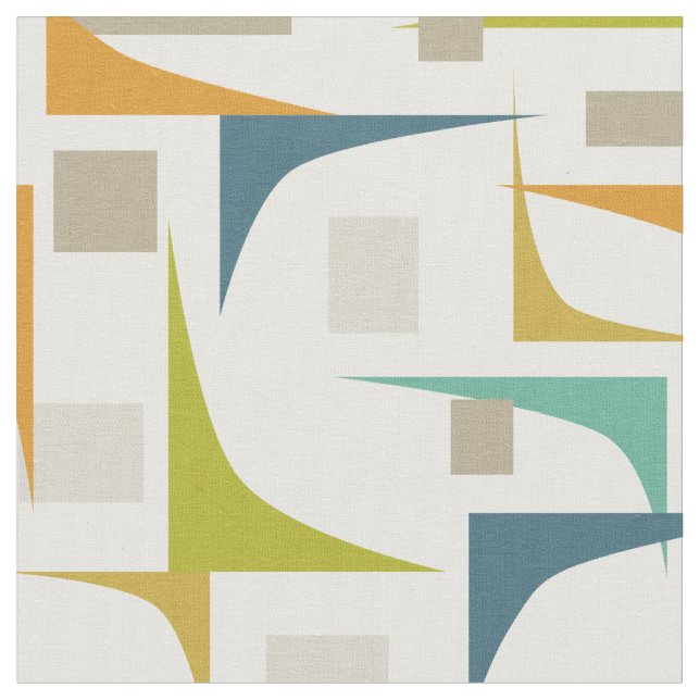 Turquoise Blue Green Orange Corners Mid-century Fabric (Close Up)