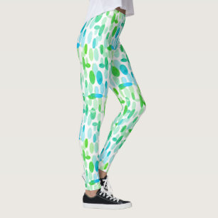 Turquoise Blue Green Oval Spots Pattern Leggings