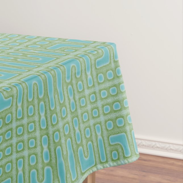 Turquoise Blue Green Pattern Tablecloth (In Situ)