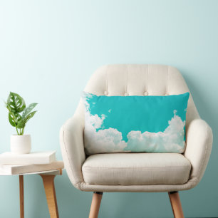 Turquoise Blue Green Sky Clouds Lumbar Cushion