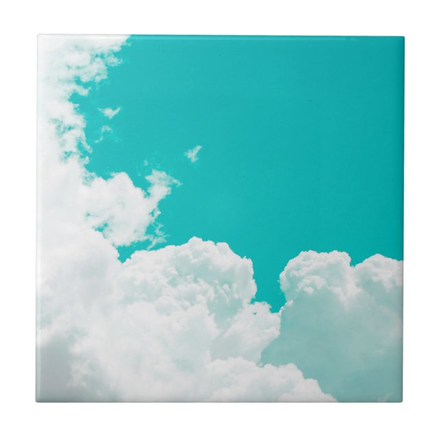 Turquoise Blue Green Sky Clouds Tile (Front)