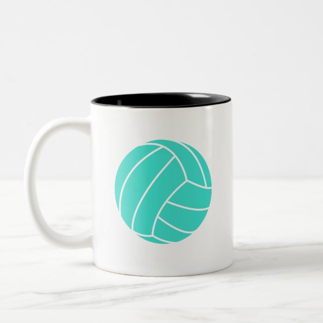Turquoise; Blue Green Volleyball Two-Tone Coffee Mug (Left)